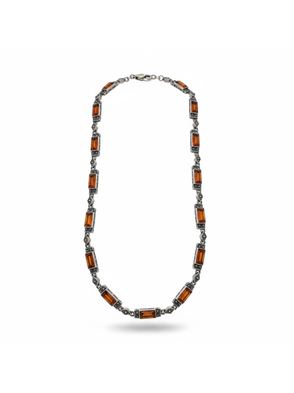 Vintage style necklace ornate Garnet-colored stones darkened silver metal